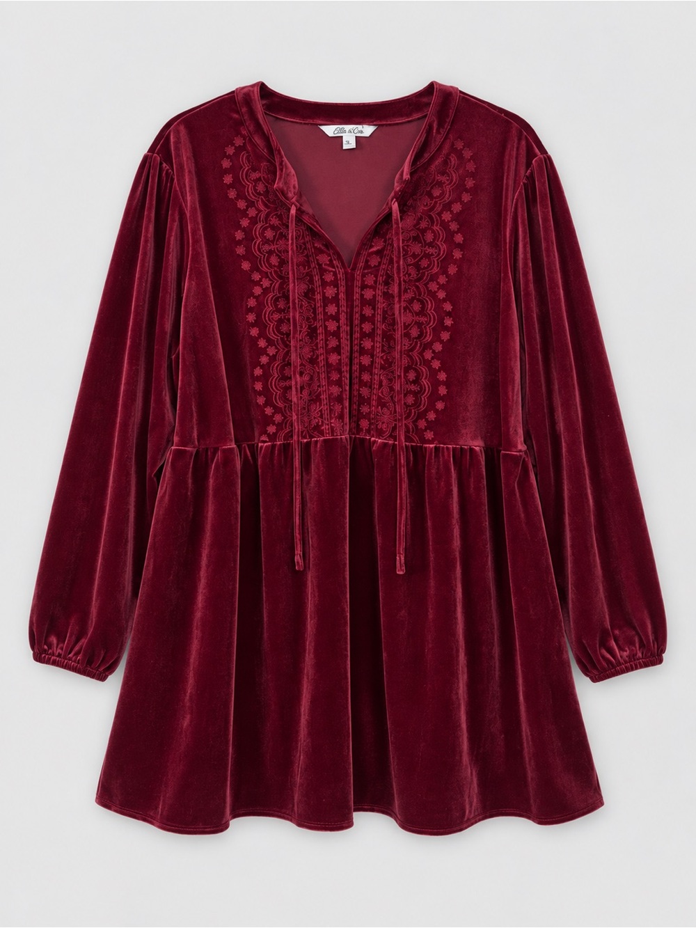 Womens Velvet Babydoll Tunic Top Blouse XL Whimsigoth Ren Fair Embroidered